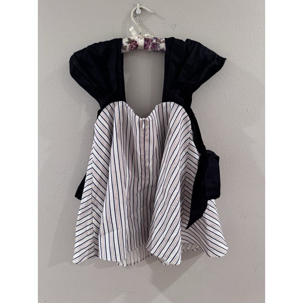 Style Mafia 100% Linen Cottagecore Top Blue White Striped Bow Detail Medium‎ - Picture 8 of 8
